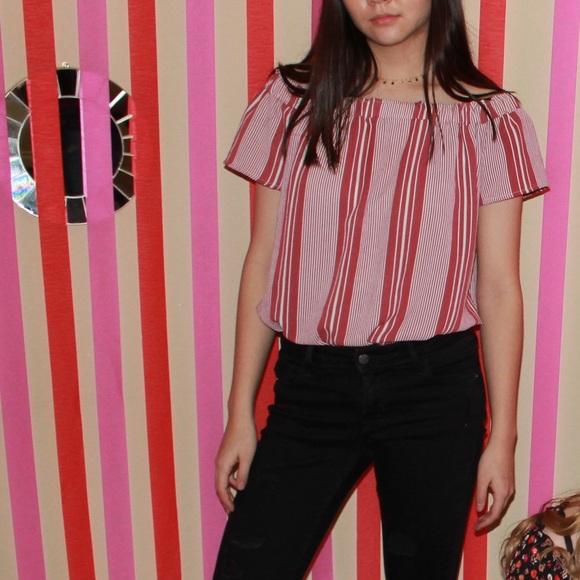 Charlotte Russe Pink Stripe Off Shoulder Dress Top - Picture 3 of 3